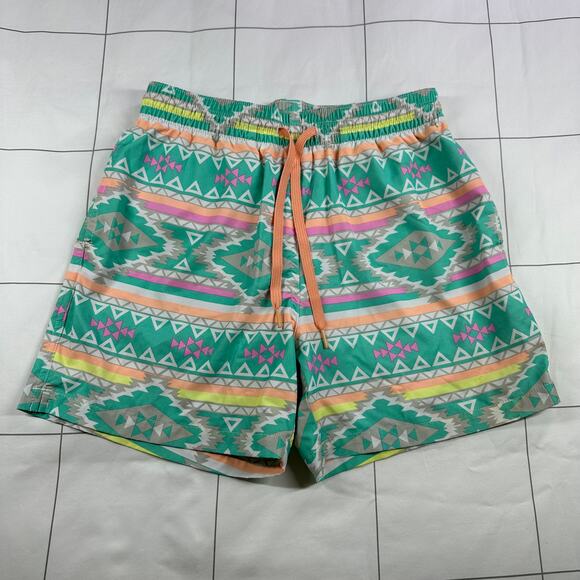 Chubbies Shorts Mens Small Teal Green Fuegos Geometric Swim Lined Athletic Pool - Picture 1 of 12